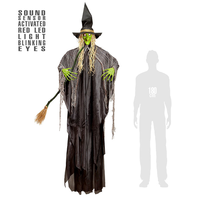 Halloween Hängende Dekoration Hexe mit Licht und Sound 2,4m