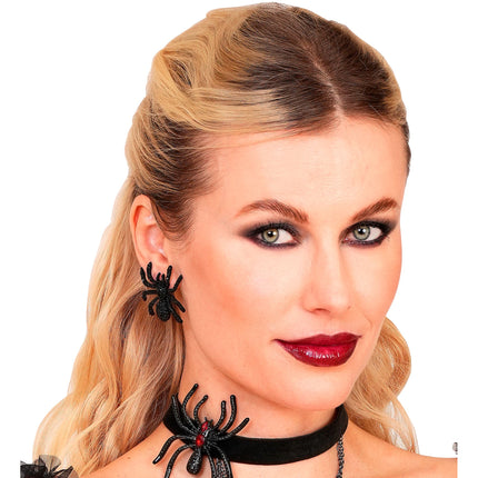 Halloween-Ohrringe mit Spinnen und Strass