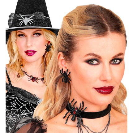 Halloween-Ohrringe mit Spinnen und Strass