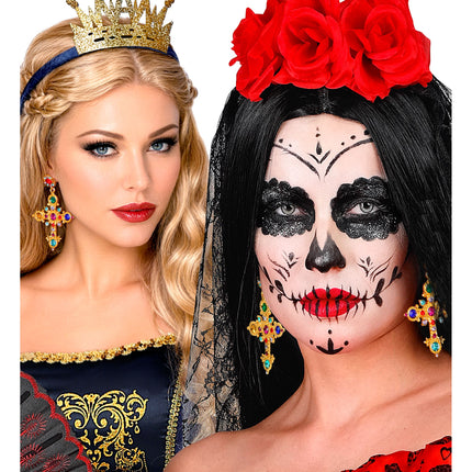 Halloween-Ohrringe mit Kreuz und Schmucksteinen