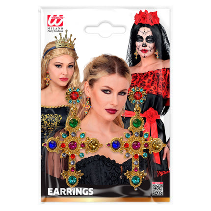 Halloween-Ohrringe mit Kreuz und Schmucksteinen