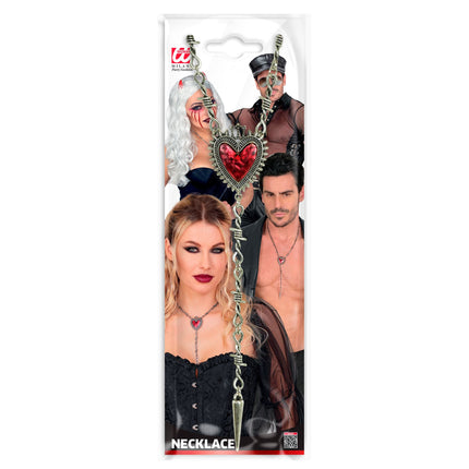 Halloween-Halskette mit Herz und Stacheldraht