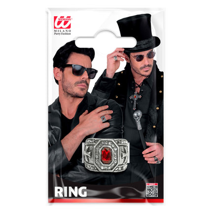 Halloween-Ring mit rotem Edelstein
