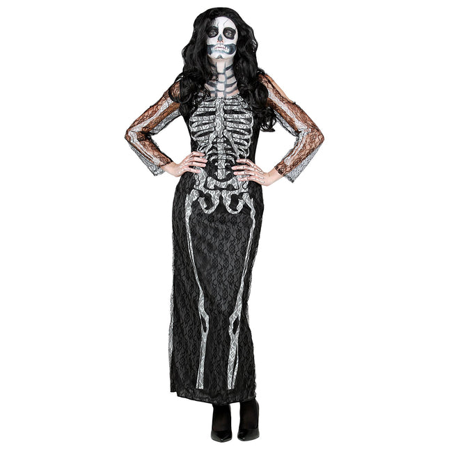 Halloween Kleid Damen Lang Skelett