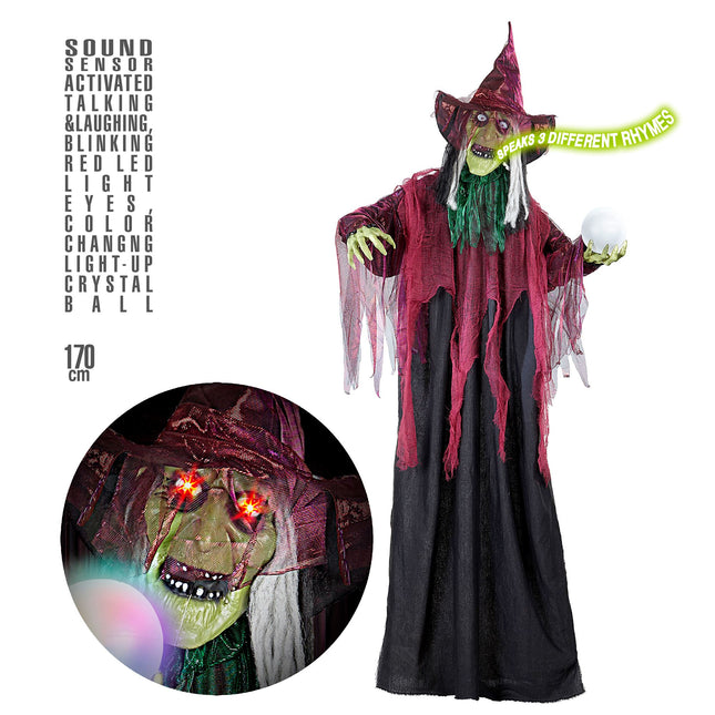Halloween Puppe Hexe mit Licht 1,7m
