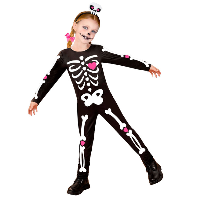 Skelett Jumpsuit Schwarz Weiß Mädchen