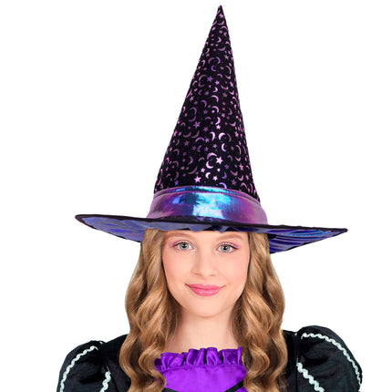 Halloween-Hexenhut für Kinder mit Sternen und Mond