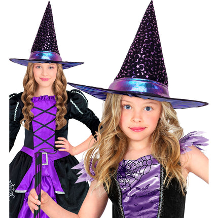 Halloween-Hexenhut für Kinder mit Sternen und Mond