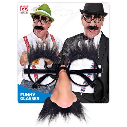 Schwarze Brille mit Nase, Schnurrbart und Augenbrauen