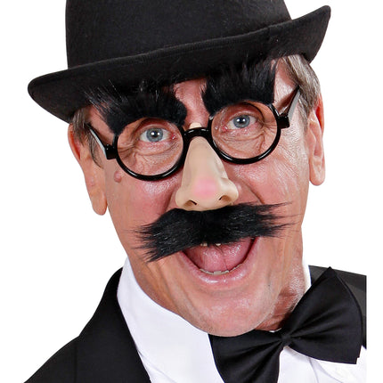 Schwarze Brille mit Nase, Schnurrbart und Augenbrauen