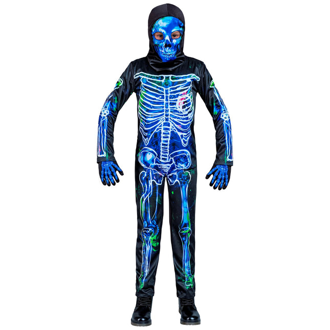 Halloween Kostüm Schwarz Blau Kind Skelett 2 Stück