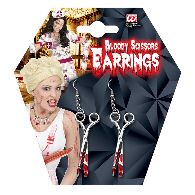Halloween-Ohrringe Schere mit Blut