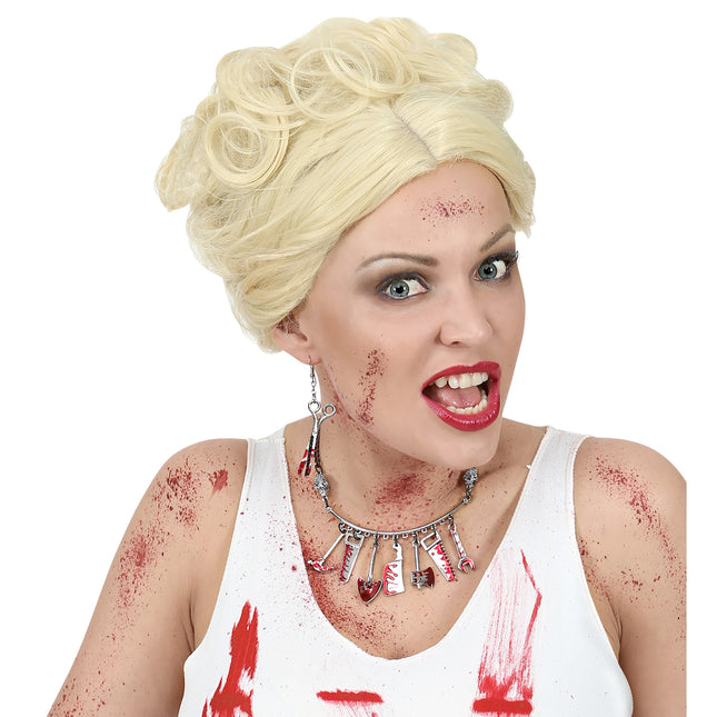 Halloween-Ohrringe Schere mit Blut