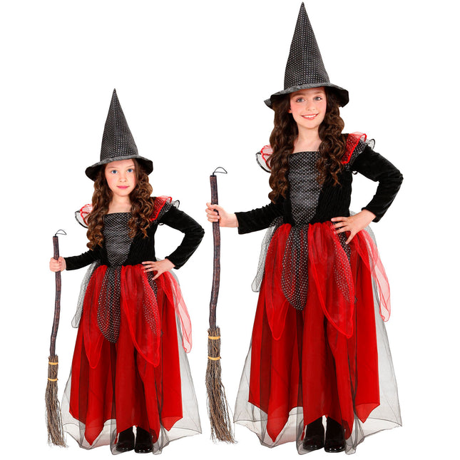 Halloween Kostüm Schwarz Rot Kind Hexe 2 Stück