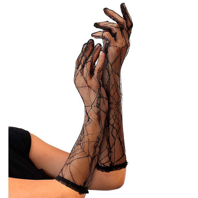 Halloween Handschuhe Schwarzes Spinnennetz