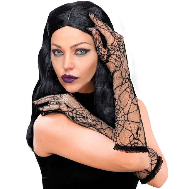 Halloween Handschuhe Schwarzes Spinnennetz