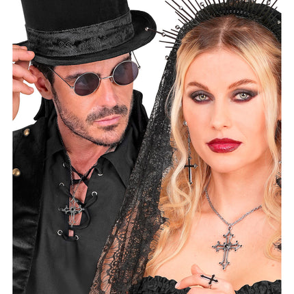 Halloween-Halskette mit Kreuz und Edelsteinen