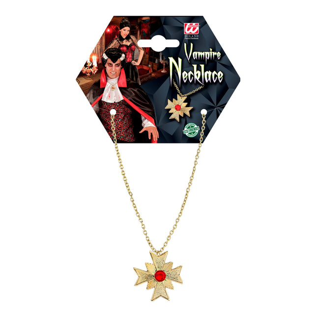 Halloween Halskette Gold mit rotem Edelstein