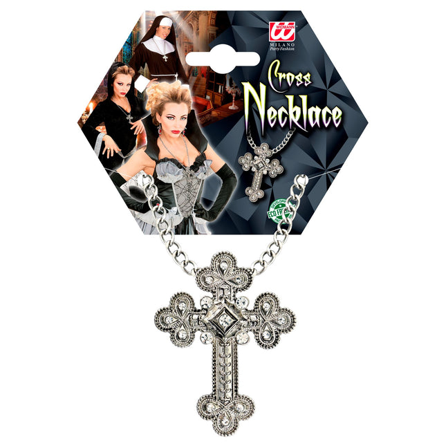 Halloween Halskette Silber Kreuz Steine