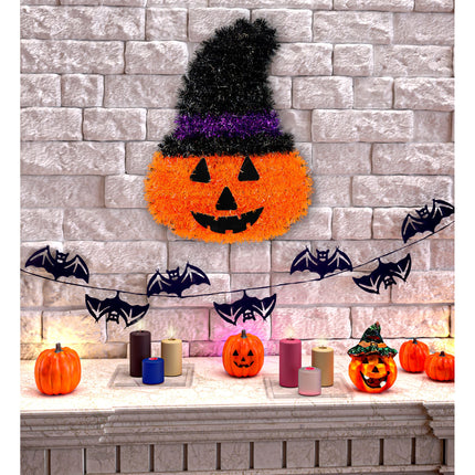 Halloween Wanddekoration Kürbis mit Hut 39cm
