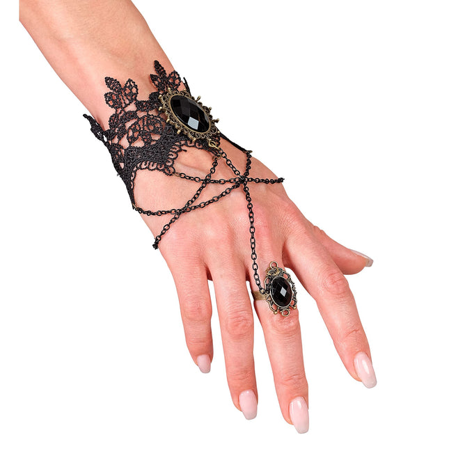 Halloween Armband Schwarzer Stein Spitze