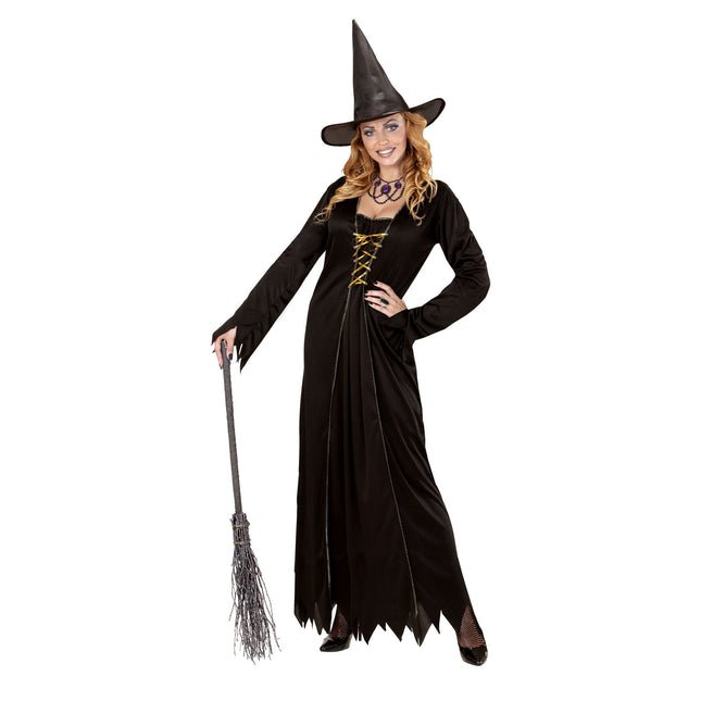 Halloween Kostüm Schwarz Gold Damen Hexe 2 Stück