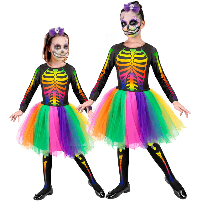 Halloween Kleid Buntes Skelett
