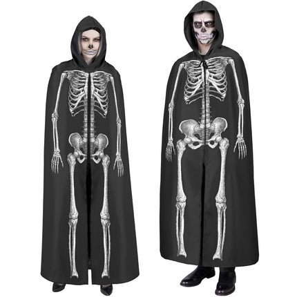 Halloween Cape Weiß Schwarz Skelett 1.5m