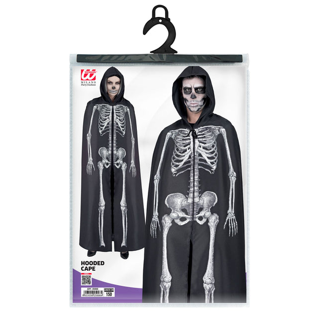Halloween Cape Weiß Schwarz Skelett 1.5m