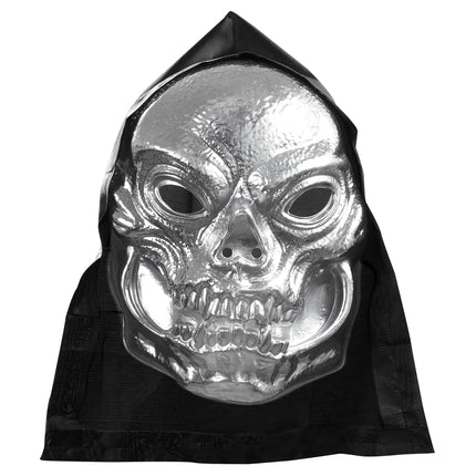 Halloween Maske Silberner Totenkopf mit Kappe