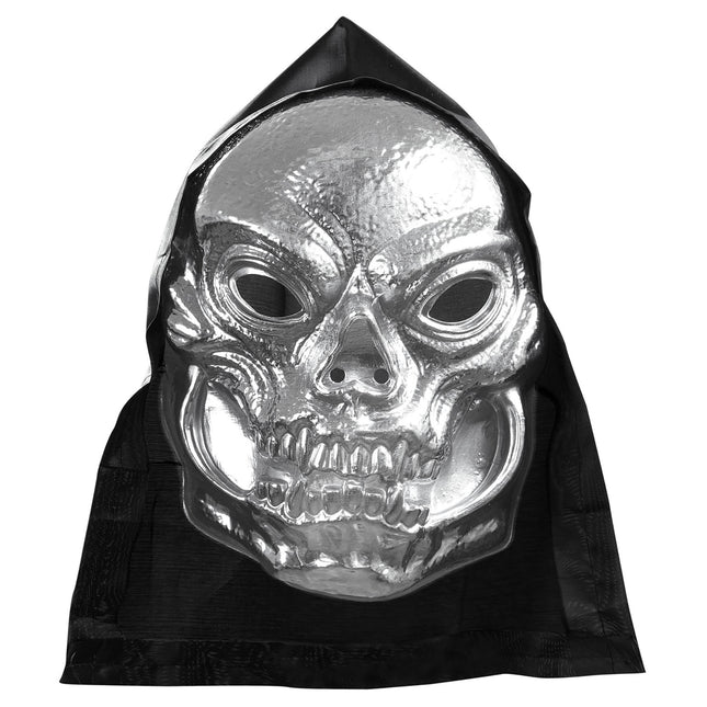 Halloween Maske Silberner Totenkopf mit Kappe
