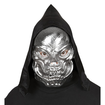 Halloween Maske Silberner Totenkopf mit Kappe