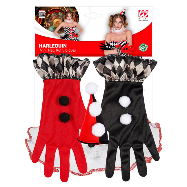 Halloween Accessoire Set Schwarz Rot Harlekin