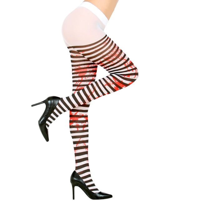 Halloween Strumpfhose Weiß Schwarz Blut