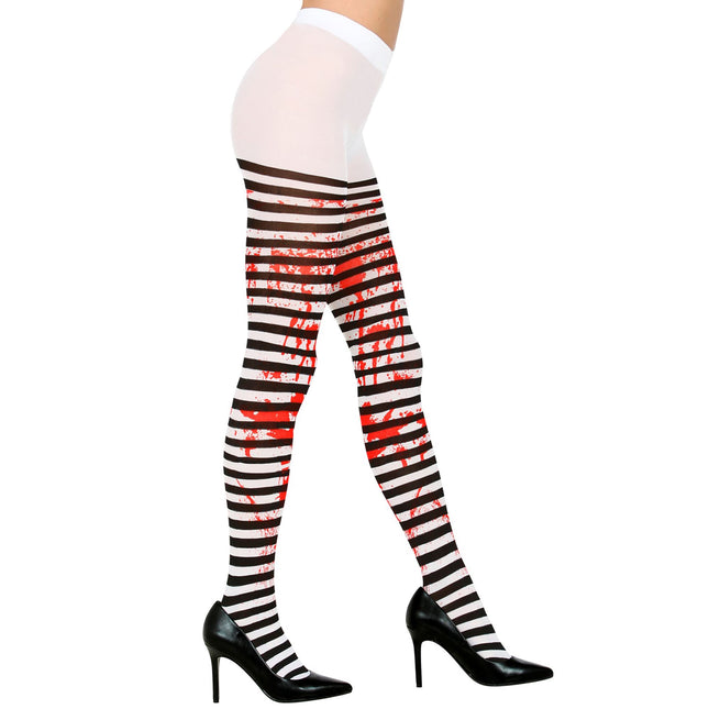 Halloween Strumpfhose Weiß Schwarz Blut