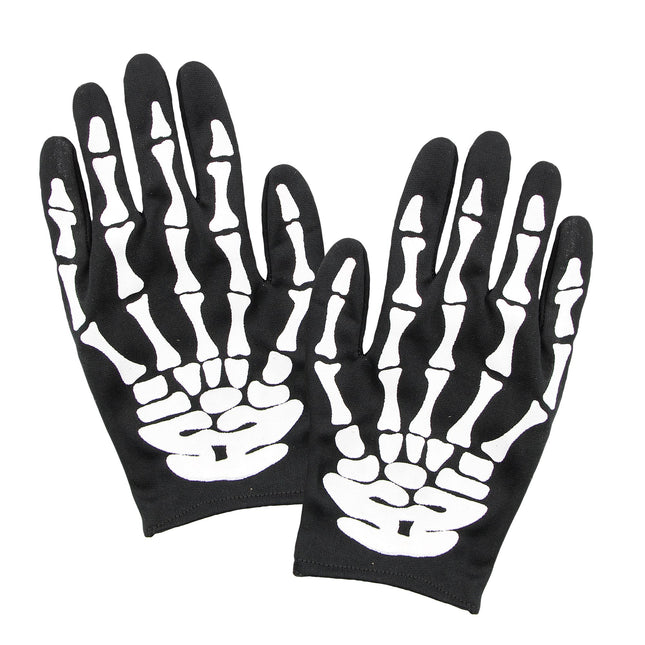 Halloween Handschuhe Weiß Schwarz Skelett