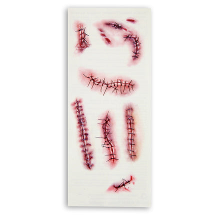 Halloween Fake Tattoos Rote Klammern und Nahtmaterial