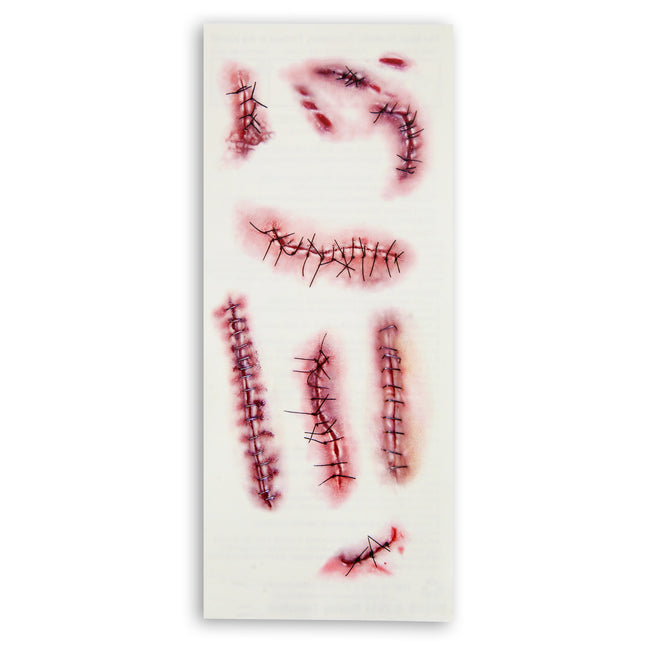 Halloween Fake Tattoos Rote Klammern und Nahtmaterial