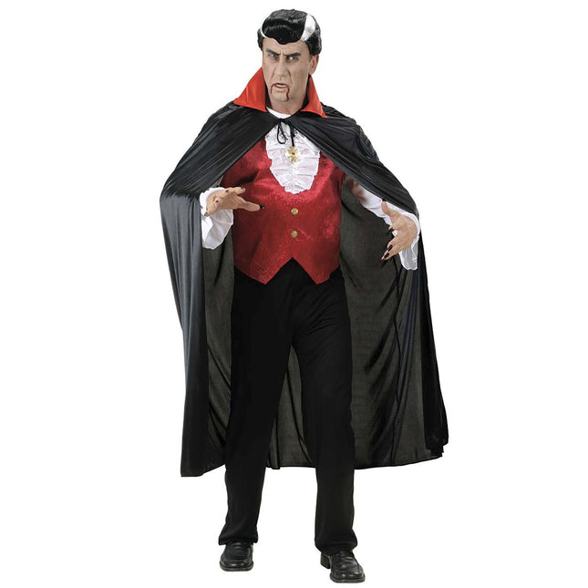 Schwarzes Cape mit rotem Kragen