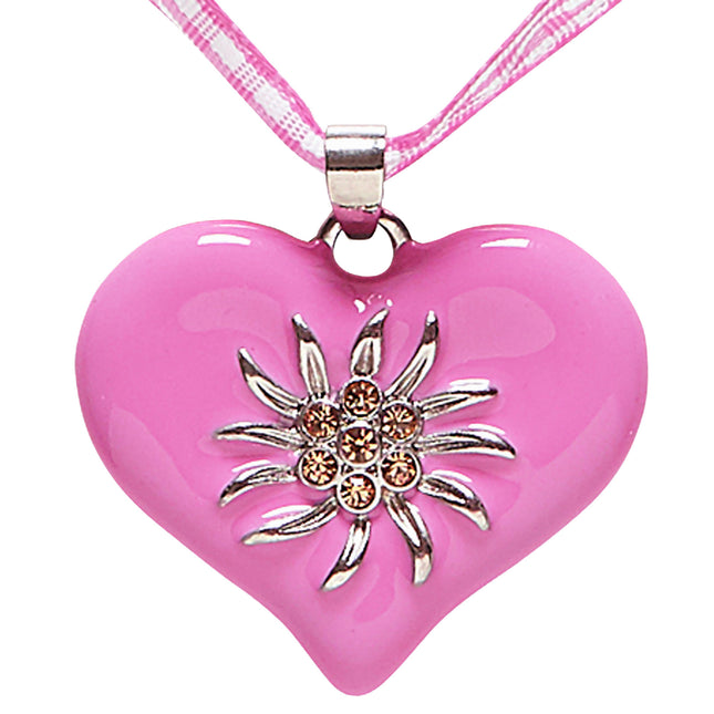 HALSKETTE MIT ROSA HERZ UND EDELWEISS