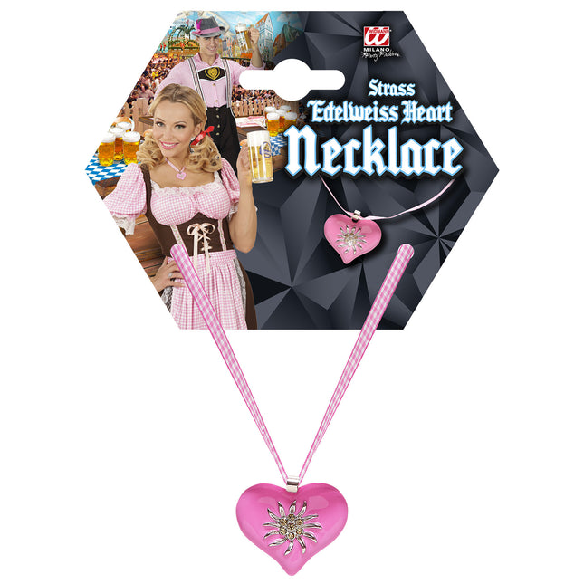 HALSKETTE MIT ROSA HERZ UND EDELWEISS