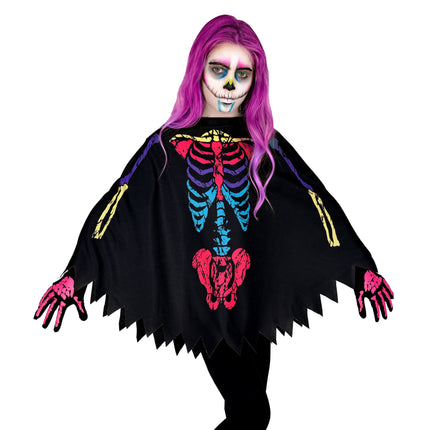 Halloween Poncho Buntes Kind Skelett