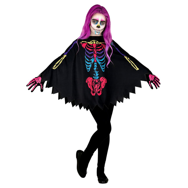 Halloween Poncho Buntes Kind Skelett