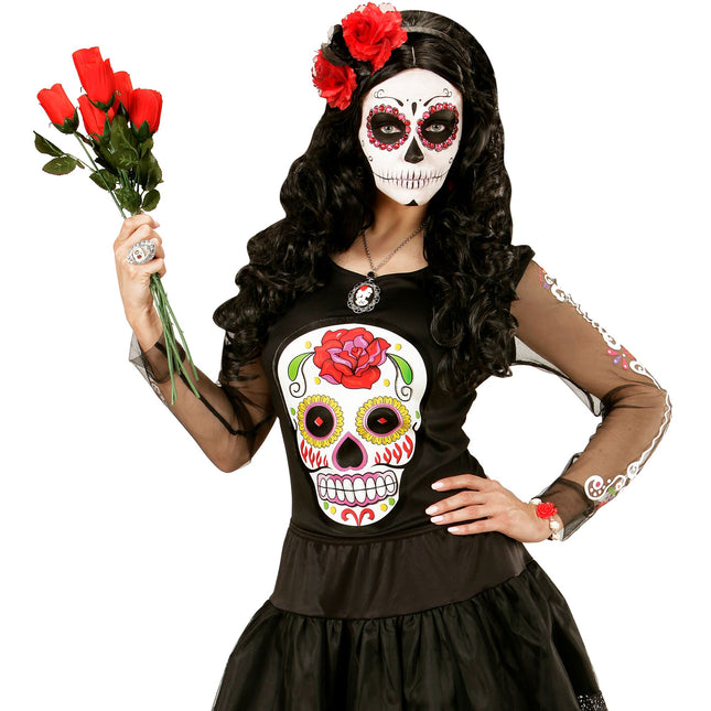 Dia De Los Muertos Shirt Schwarz Weiß Damen