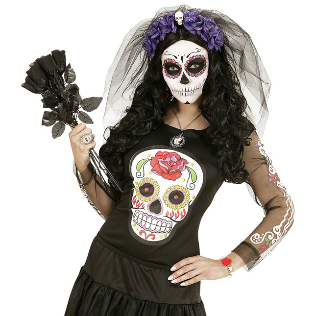 Dia De Los Muertos Shirt Schwarz Weiß Damen