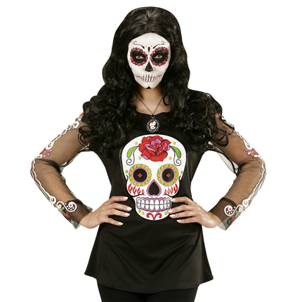 Dia De Los Muertos Shirt Schwarz Weiß Damen