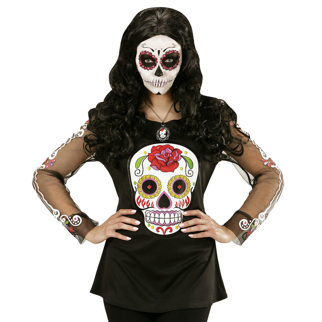 Dia De Los Muertos Shirt Schwarz Weiß Damen