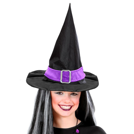 Halloween Hexenhut Schwarz Lila mit Gürtel