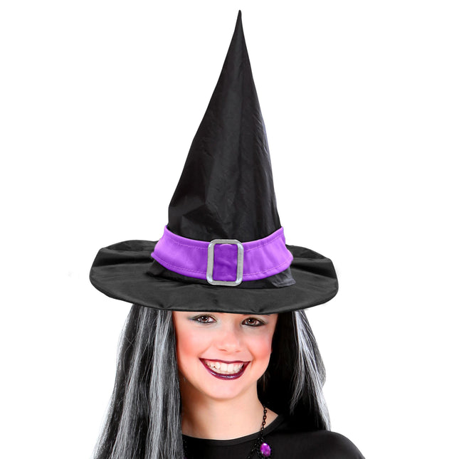 Halloween Hexenhut Schwarz Lila mit Gürtel