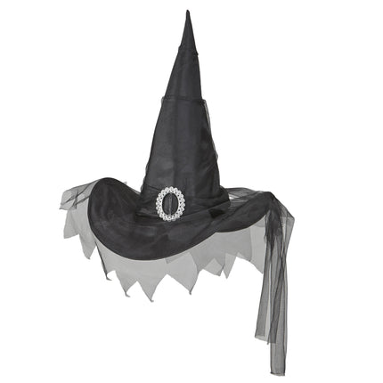 Halloween Hexenhut Schwarz mit Tüll